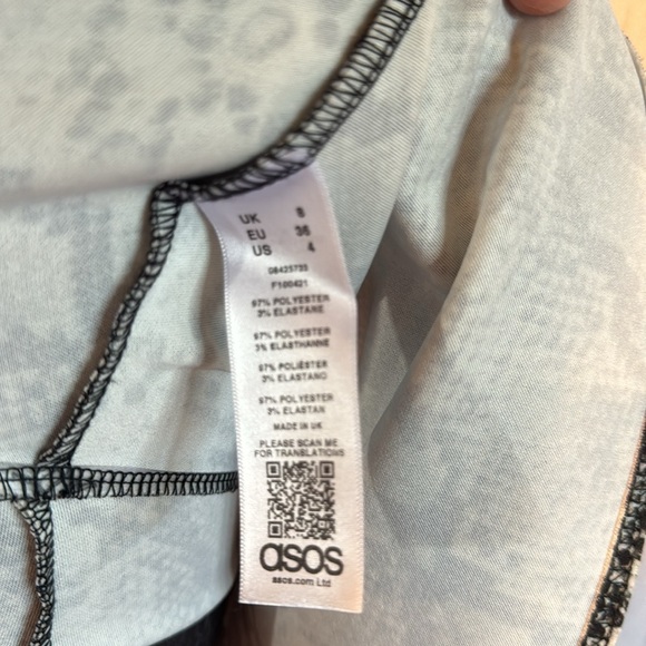 ASOS One Shoulder Black & Gray Snake Print Peplum Top Sz 4 - Picture 4 of 5